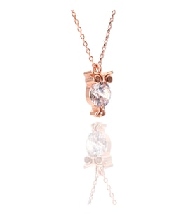 925 Ayar Tektaş Baykuş Modelli Gümüş Kolye (Rose - Gold)