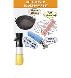 airfrey set 4'lü pişirme kabı-ızgara teli-sprey yağdanlık-sıcak tutacağı