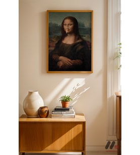 Mona Lisa Maskeli Parodi, Ahşap Çerçeveli Duvar Tablosu - Modern Ev Dekorasyonu