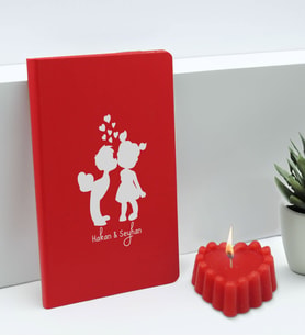 BK Gift Sevgililere Özel İsimli Kırmızı Defter ve Kokulu Kalp Mum Hediye Seti-13, Sevgiliye Hediye, Sevgililer Günü