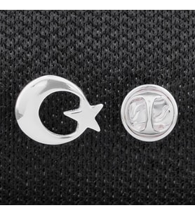 Ay Yıldız 925 Ayar Gümüş Rozet Yaka İğnesi