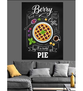 Berry Pie Menü Kara Tahta Dekoratif Kanvas - Mdf Ahşap Tablo