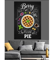 Berry Pie Menü Kara Tahta Dekoratif Kanvas - Mdf Ahşap Tablo