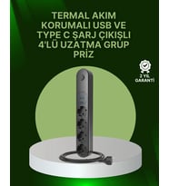 4 Priz 2 Usb 1 Type-C Akım Korumalı Çoklu Priz Led Anahtarlı