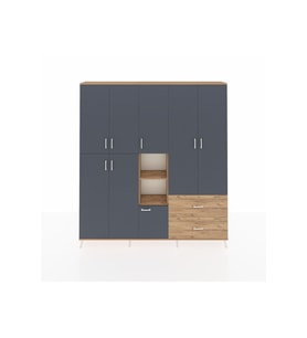 Arges Dolap 12 Raflı 2 Çekmeceli Tek Askılı 220x30x243 Çam-Antrasit/Çam