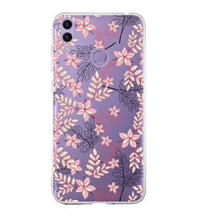 Huawei Honor 8c  Uyumlu Kapak Floral Kırmızı Tasarımlı Şeffaf Silikon Kılıf