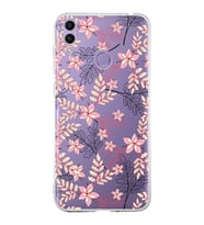 Huawei Honor 8c  Uyumlu Kapak Floral Kırmızı Tasarımlı Şeffaf Silikon Kılıf