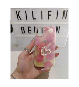 İphone 13 / 14 Uyumlu Taşlı Kalpli Kılıf Modeli