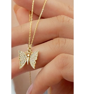 925 Ayar Gold Kelebek Gümüş Kolye