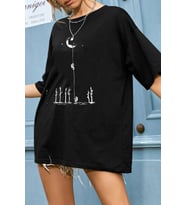 Unisex Uzay Temalı Baskılı T-shirt (Siyah)