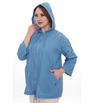 Büyük Beden %100 Cotton Kapüşonlu Hırka – Rahat ve Şık Tasarım - 44462