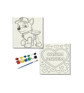 Okul Etkinliği-2'li Tuval Boyama Seti. 20x20 Cm Uv Baskı 6 Akrilik Boya 1 Fırça-model-314