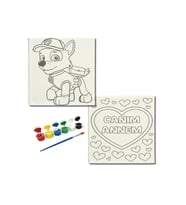 Okul Etkinliği-2'li Tuval Boyama Seti. 20x20 Cm Uv Baskı 6 Akrilik Boya 1 Fırça-model-314