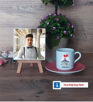 Askere Hediye Fotoğraflı Dekoratif Taş, Ahşap Altlıklı Türk Kahvesi Fincanı Hediye (Model 6)