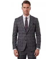DeepSEA Antrasit Kare Desenli Slim Fit Erkek Takım Elbise – Çift Düğme Çift Yırtmaç 2’li Takım 2601812