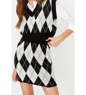 Tarz Kadın Modern Moda Normal Bel Geniş Paça V Yaka Crop Desenli Jakarlı Triko Alt-Üst Takım (Siyah)