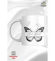 Kişiye Özel Kupa Bardağı Kelebek Desenli (Makinada yıkanabilir.)
