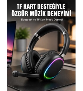 Northcity Mikrofonlu Bluetooth Kulaklık RGB Aydınlatmalı ve Type-C Şarjlı - Moda ve Teknoloji Bir Arada