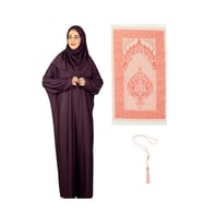 Namaz Elbisesi Eşarp Seccade Tesbih Set, İslami Giyim Takım Ferace Turban Şal