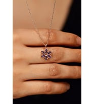 Safir Taşlı Rose Kar Tanesi Gümüş Kolye