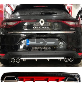 Renault Megane 4 Difüzör Arka Tampon Eki 2 Egzoz Çıkışlı Kırmızı Lüx Tip