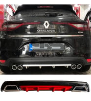 Renault Megane 4 Difüzör Arka Tampon Eki 2 Egzoz Çıkışlı Kırmızı Lüx Tip