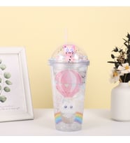 Balonlu Kedi Işıklı ve Pipetli Bardak, 450 ml, Buzlu ve Kapaklı, Renkli, 20x8