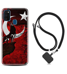Samsung M21 M22 M23 M30 M31S M32 Kılıf Boyun Askılı Silikon Wolf and Moon 2 1381