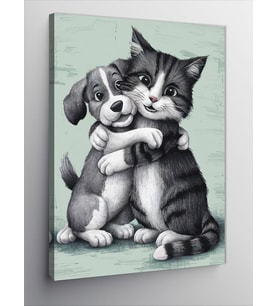 Kanvas Tablo Kedi ve köpek dostluğu