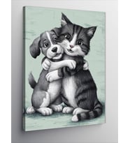 Kanvas Tablo Kedi ve köpek dostluğu