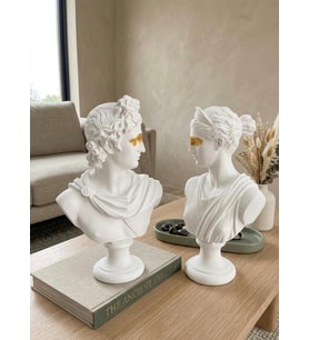 Dekoratif Apollo Diana Büst Biblo – Antik Yunan Heykel Tarzı, Biblo Gold Detaylı Lüks Salon Konsol Süs Objesi ( polyester)