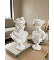 Dekoratif Apollo Diana Büst Biblo – Antik Yunan Heykel Tarzı, Biblo Gold Detaylı Lüks Salon Konsol Süs Objesi ( polyester)