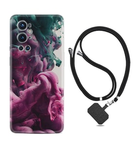 Tecno Spark 9 Pro Kılıf Resimli Boyun Askılı İpli Desenli Silikon Pink Green Cloud 1306