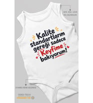 Kalite standartlarım mesajlı Sıfır Kollu Bebek Zıbını %100 Pamuk