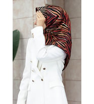 Vissona Siyah - Bordo Dalga Desenli Tivil İpek Eşarp 51755 - 01 - 17