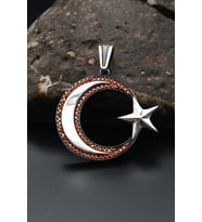 Ay Yıldızlı Zirkon Taş Süslemeli Kolye Ucu 925 Ayar Gümüş