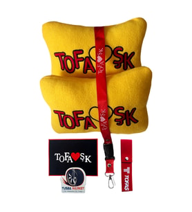 Tofaşk Polar Ortopedik Araç Seyahat Nakışlı Sarı Boyun Yastığı / Oto Aksesuar