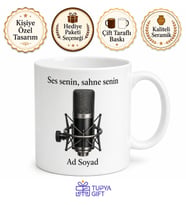 Stüdyo Mikrofonu Temalı Baskılı Kupa Bardak Müzisyen Hediye Porselen Mug
