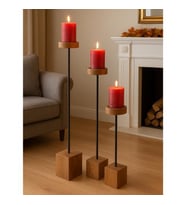 Dekoratif 3 Lü Uzun Şamdan & Mumluk Metal Black wood