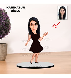 KİŞİYE ÖZEL KARİKATÜR  TASARIMLI KADIN BİBLO XKBK1