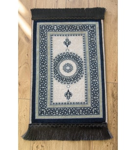 Mini Alın Seccadesi Kaymaz Taban Desenli Cep Tipi Seyahat Namaz Seccadesi - Lacivert / Krem