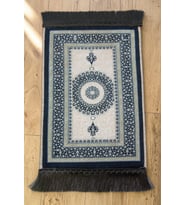 Mini Alın Seccadesi Kaymaz Taban Desenli Cep Tipi Seyahat Namaz Seccadesi - Lacivert / Krem