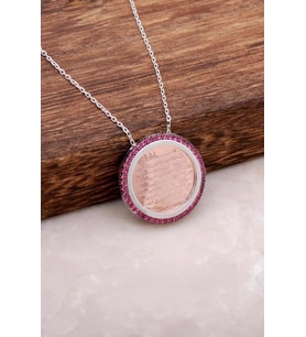 Rubin Taşlı Ayetli Gümüş Plaka Kolye 1210 (Pembe)