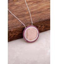 Rubin Taşlı Ayetli Gümüş Plaka Kolye 1210 (Pembe)