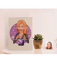 BK Gift Kişiye Özel Kadın Astrolog Karikatürlü Otantik Masaüstü Ahşap Palet Çerçeve-1 (Beyaz)