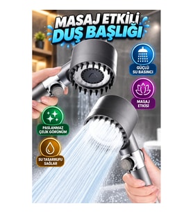 Yeni Nesil Paslanmaz Çelik Görünümlü Masaj Etkili Su Basınçlı Ergonomik Duş Başlığı