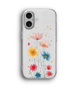 iPhone 16 Uyumlu Çiçekler Desenli Silikon Şeffaf Telefon Kılıfı
