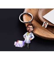 BK Gift Kişiye Özel Eczacı Karikatürlü Ahşap Anahtarlık-3 Sevgiliye Hediye, Arkadaşa Hediye, Doğum Günü Hediyesi