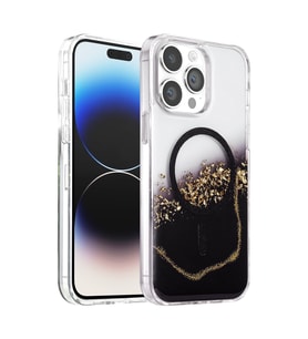 Onegif İphone 14 Pro Max Lotus Simli Magsafe Kapak - Siyah