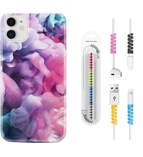 Apple iPhone 11 12 13 Mini Kılıf Kablo Koruma Spiral Silikon Pink Cloud 1305